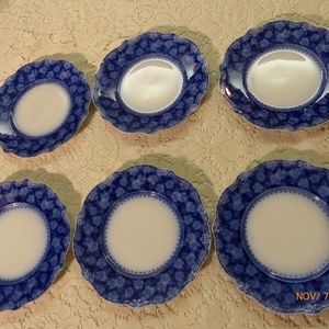 Set of 6 W.H. Grindley "Grace" plates, flow blue